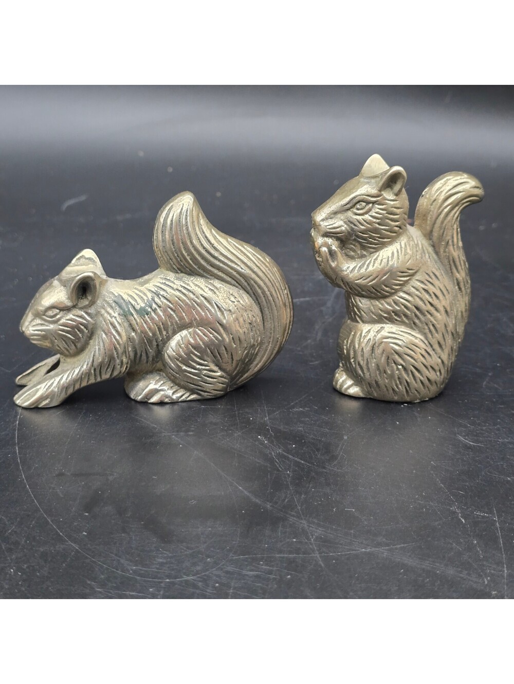 Vintage Brass Squirrel Figurines Pair – Hollow Cast Mid-Century Woodland Decor